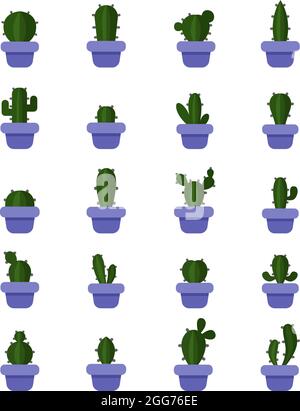 Cactuses in purple pots, icon illustration, vector on white background Stock Vector