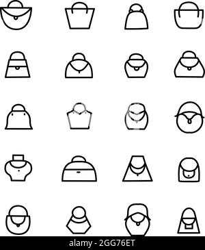 Types of handbags, icon illustration, vector on white background Stock Vector