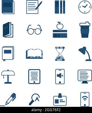 Library study time, icon illustration, vector on white background Stock Vector