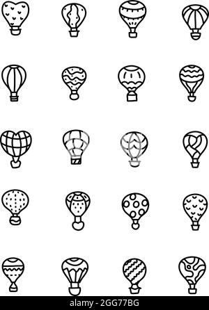 Types of hot air balloons, icon illustration, vector on white background Stock Vector