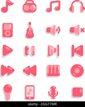 Pink music, icon illustration, vector on white background Stock Vector