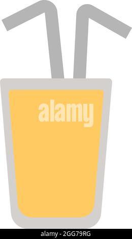 Lemon juice in a glass with two straws, icon illustration, vector on white background Stock Vector