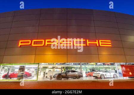 Stuttgart, Germany - March 2, 2021: Porsche car dealer cars in Stuttgart, Germany. Stock Photo