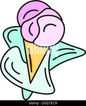 Ice cream cone with one scoop line art icon for apps and websites Stock  Vector