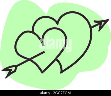 Two hearts atttached together with an arrow, icon illustration, vector on white background Stock Vector