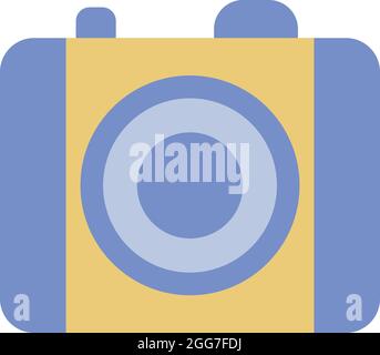 Purple and yellow camera, icon illustration, vector on white background Stock Vector