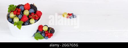 Berries fruits berry fruit strawberries strawberry blueberries blueberry panorama in a bowl summer Stock Photo