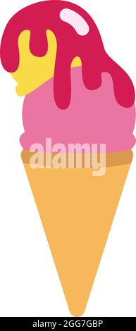 Two scoops of ice cream on a cone, icon illustration, vector on white background Stock Vector