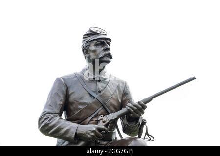 Gettysburg, PA - Sept. 10, 2020: Detail of the statue on the Monument to the 1st Pennsylvania Cavalry. at Gettysburg National Military Park. Stock Photo
