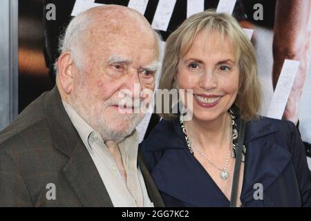 Ed Asner and wife Cindy Gilmore attend the world premiere of Columbia Pictures' 'Premium Rush' at Regal Union Square in New York City on August 22, 2012. Photo Credit: Henry McGee/MediaPunch Stock Photo