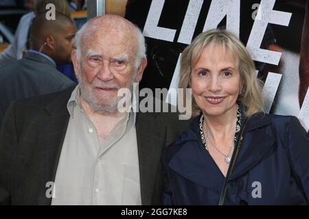 Ed Asner and wife Cindy Gilmore attend the world premiere of Columbia Pictures' 'Premium Rush' at Regal Union Square in New York City on August 22, 2012. Photo Credit: Henry McGee/MediaPunch Stock Photo