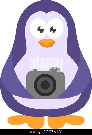 Photographer penguin, icon illustration, vector on white background Stock Vector