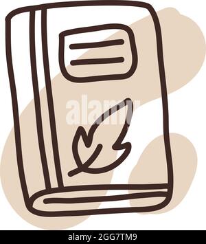 Schoolbook with a leaf, illustration, on a white background. Stock Vector