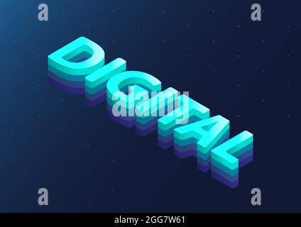 3d isometric word Digital as vector illustration. Digital and Digitisation concept background. Stock Vector