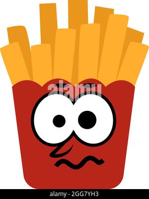 Scared fries, illustration, on a white background. Stock Vector