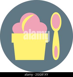 Three scoops of strawberry ice cream in cup, illustration, on a white background. Stock Vector