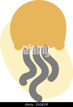 Yellow jellyfish with grey tentacles, illustration, on a white background. Stock Vector