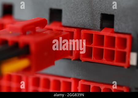 Power supply wires and plastic parts for computer Stock Photo