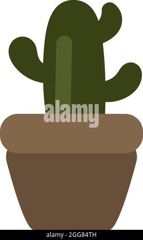 Big cactus in brown pot, illustration, on a white background. Stock Vector