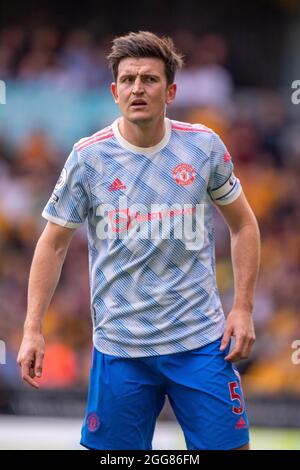 WOLVERHAMPTON, ENGLAND - AUGUST 29: Harry Maguire during the Premier League match between Wolverhampton Wanderers  and  Manchester United at Molineux Stock Photo