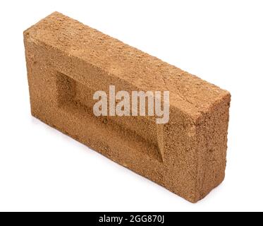 Solid clay bricks used for construction, old red brick, made in Brazil, isolated on white background. Stock Photo