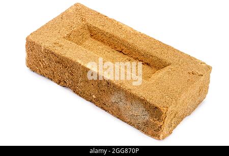 Solid clay bricks used for construction, old red brick, made in Brazil, isolated on white background. Stock Photo