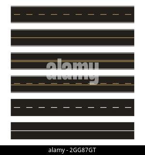 Vector template set of straight asphalt roads. Stock Vector