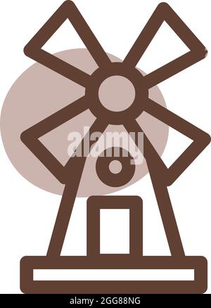 Brown windmill, illustration, vector on a white background. Stock Vector