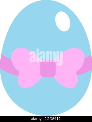 Blue easter egg with pink bow, illustration, vector on a white background. Stock Vector