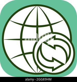 Globe and arrows, illustration, vector on a white background. Stock Vector