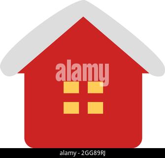Red house covered in snow, illustration, vector on a white background. Stock Vector