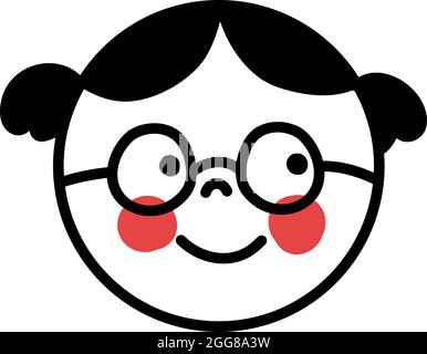 Girl with glasses and pink cheeks, illustration, vector on a white background. Stock Vector