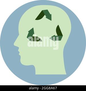 Head with green arrows, illustration, vector on a white background. Stock Vector