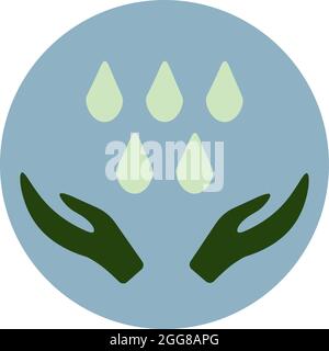 Waterdrops and green hands, illustration, vector on a white background. Stock Vector