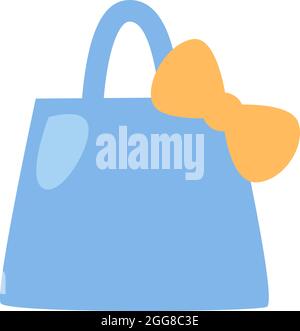 Blue purse with yellow bow, illustration, vector on a white background. Stock Vector