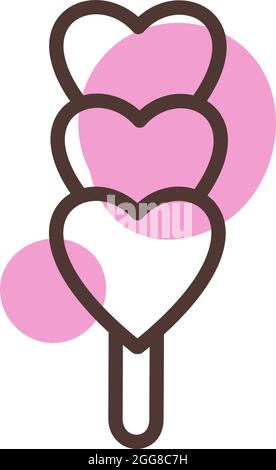 Three hearts in stick ice cream, illustration, vector on a white background. Stock Vector