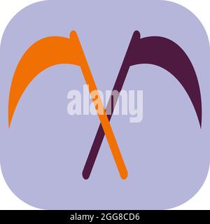 Two scythes, illustration, vector on a white background. Stock Vector
