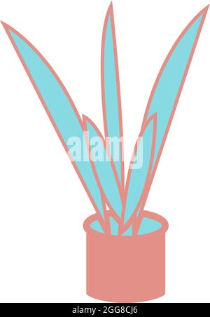 Blue plant in pink pot , illustration, vector on a white background. Stock Vector
