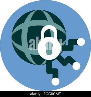 Globe with lock on it, illustration, vector on a white background. Stock Vector