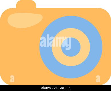 Yellow camera, illustration, vector on a white background. Stock Vector