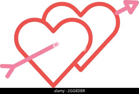 Two hearts with arrow, illustration, vector on a white background. Stock Vector