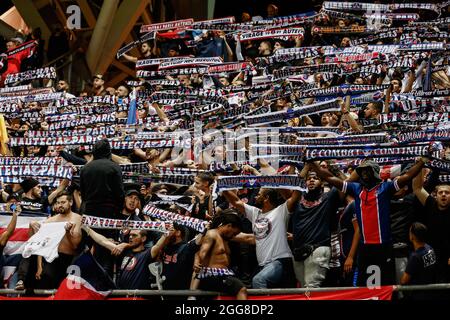 Reims, France. 29th Aug, 2021. Paris Saint-Germain's supporters are seen during the French Ligue 1 soccer match between Paris Saint-Germain and the Stade de Reims in Reims, France, on Aug. 29, 2021. Credit: Aurelien Morissard/Xinhua/Alamy Live News Stock Photo