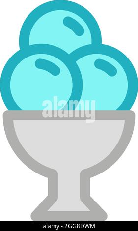 Three scoops of blue ice cream in bowl, illustration, vector on a white background. Stock Vector