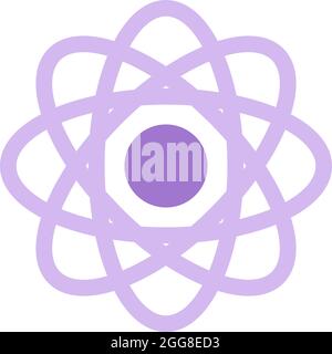 Purple science atom, illustration, vector on a white background. Stock Vector