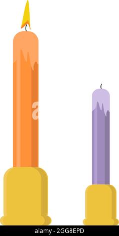 Two burning candles, illustration, vector on a white background Stock Vector