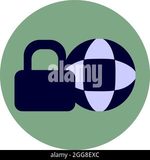 Lock and globe, illustration, vector on a white background. Stock Vector