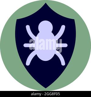 Shield with bug, illustration, vector on a white background. Stock Vector