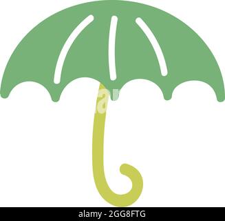 Green umbrella with white stripes, illustration, vector on a white background. Stock Vector