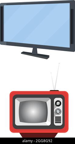 New and old tv, illustration, vector on a white background. Stock Vector