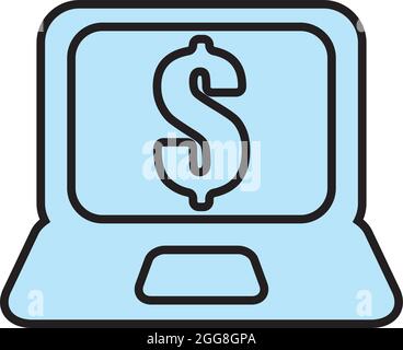 Dollar sign on laptop, illustration, vector, on a white background. Stock Vector